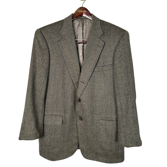 Huckberry Vintage 44L Harden Silk&Wool Houndstooth Blazer $450 Jacket Black Gray - Picture 2 of 10
